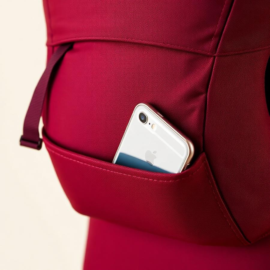 Storage pocket on the HerChoice carrier holding a phone